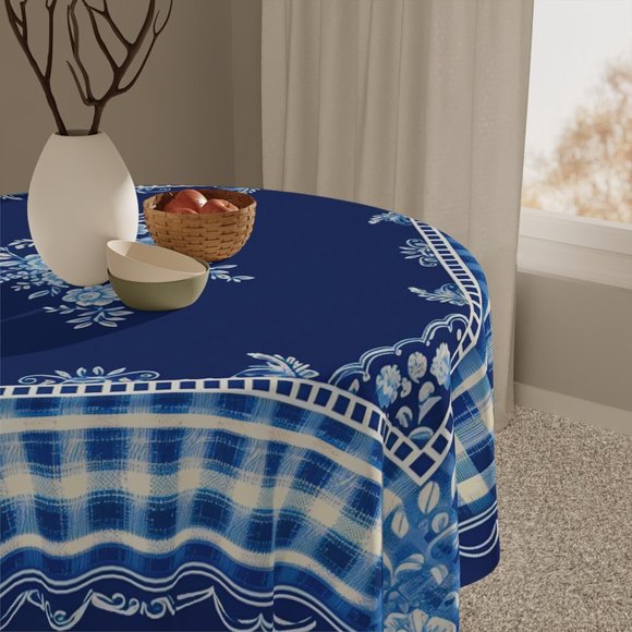 Blue White Tablecloth | Floral table cloth | Rectangle Square or Round Fit  gift - Picture 2 of 5
